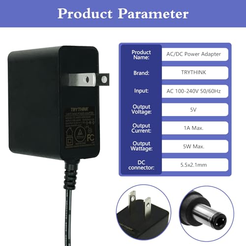 5V 1A AC Adapter Power Supply Charger 5W AC/DC Adapter 100-240V AC to DC 5V Power Cord Converter with 11 Interchangeable Jacks Plug for USB Hub TV Box Router Camera and More (1 Pack)