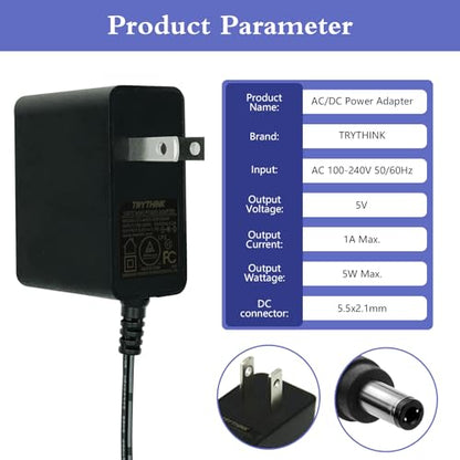 5V 1A AC Adapter Power Supply Charger 5W AC/DC Adapter 100-240V AC to DC 5V Power Cord Converter with 11 Interchangeable Jacks Plug for USB Hub TV Box Router Camera and More (1 Pack)