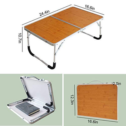 Foldable Laptop Table,Bed Desk,Breakfast Serving Bed Tray,Bamboo Wood Grain | [Portable Mini Picnic Table & Ultra Lightweight] [Folds in Half with Inner Storage Space] - color: Bamboo Wood Grain