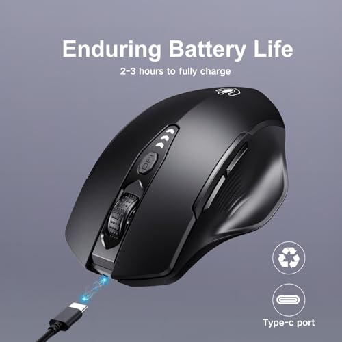 Uineer Bluetooth Mouse, Tri-Mode Wireless, Rechargeable, 3-Device Switch - color: Black