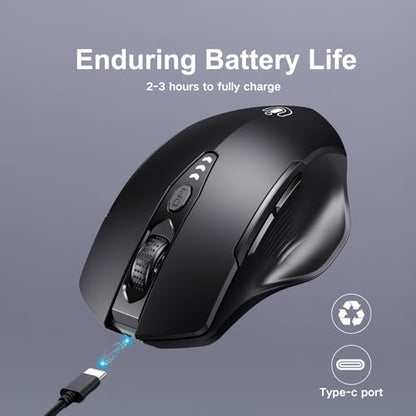 Uineer Bluetooth Mouse, Tri-Mode Wireless, Rechargeable, 3-Device Switch - color: Black