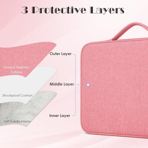 ProElife 13 Inch Laptop Sleeve for MacBook Neo, Retractable Handle, Pink | Precision Fit, Soft Inner Lining Padded, Anti-Scratch, Extra Attached Pocket, Travel Carry Laptop Bag for Home Office - color: Pink