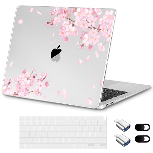 Designed for MacBook Air 13 inch Case 2021-2018 A2337 M1/A2179/A1932, Ultra-Thin Hard Shell Case for MacBook Air 13.3" with Keyboard Cover & USB Adapter & Webcam Cover, Cherry Blossoms - color: Fluttering Cherry Blossoms