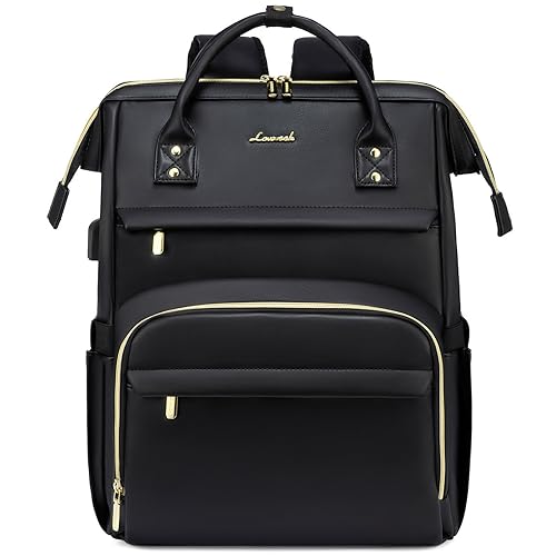 LOVEVOOK Leather Laptop Backpack for Women 15.6 inch,Travel Purse Nurse Teacher Computer Bag,Professional College Business Work Bags Carry On with USB Port,Black - color: Black, size: 15.6 Inch