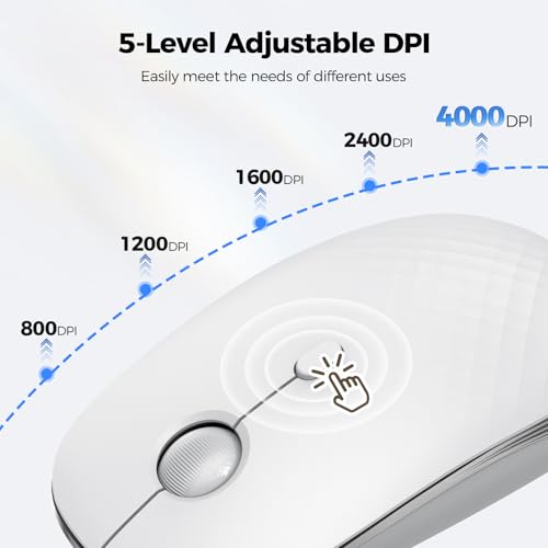 TECKNET Rechargeable Slim Portable Silent Computer 2.4 GHz Wireless Mouse | Lightweight Ambidextrous with USB-A Receiver, 4000 DPI Optical Tracking 90-Day Battery Life, Compatible with PC, Mac, Laptop - color: Silver white