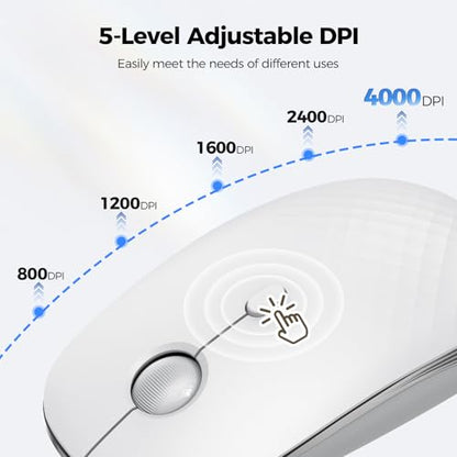 TECKNET Rechargeable Slim Portable Silent Computer 2.4 GHz Wireless Mouse | Lightweight Ambidextrous with USB-A Receiver, 4000 DPI Optical Tracking 90-Day Battery Life, Compatible with PC, Mac, Laptop - color: Silver white