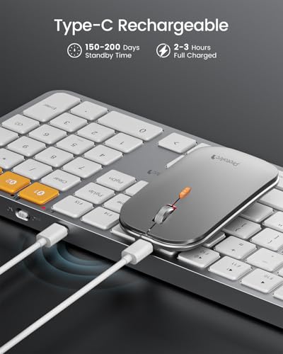 ProtoArc KM100-A Backlit Bluetooth Keyboard and Mouse for Mac, White Silver | Full-Size Mac Layout with Numeric Keypad, 3-Level White Led Backlight, 3-Device Bluetooth, Rechargeable Keyboard and Mouse - color: White Silver
