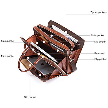 BOSTANTEN Briefcases for Men Messenger Bag Genuine Leather Laptop Bag 15.6 inch Office Work Tote for Buisness Travel - color: A-brown