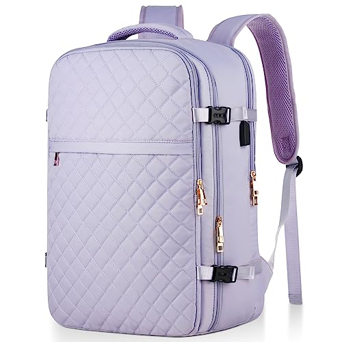 Large Travel Backpack Women, Flight Approved Carry On Backpack, Water Resistant Anti-Theft Large Casual Daypack Fit 17 Inch Laptop with USB Charging Port - color: Purple, size: 17.3 inch