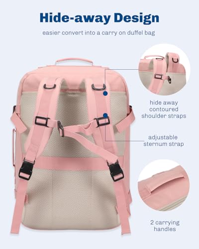 Carry on Backpack 38L Large Travel Backpack for Women Flight Approved Weekender Bag Laptop Backpack Men 15 inches Light Pink - color: Light Pink