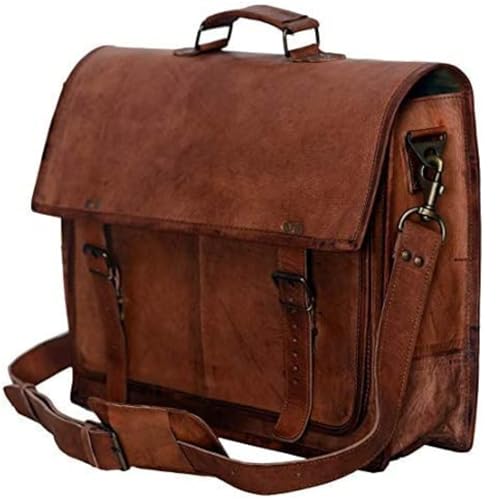 Komal's Passion Leather Briefcase for Men and Women 18 inch Handmade Leather Messenger Bag for Laptop Best Computer Satchel Distressed Bag (Single Pocket) - color: Single Pocket
