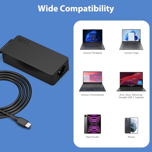 65W 45W USB C Laptop Charger Compatible with Lenovo ThinkPad Yoga Chromebook 65W Laptop AC Adapter Power Supply Cord - color: Ceramic Black