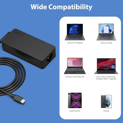 65W 45W USB C Laptop Charger Compatible with Lenovo ThinkPad Yoga Chromebook 65W Laptop AC Adapter Power Supply Cord - color: Ceramic Black