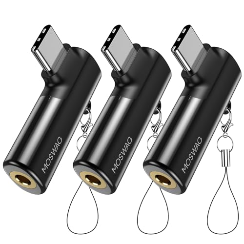 MOSWAG USB C to 3.5 mm Jack Adapter, Type C to 3.5mm Headphone Aux Digital Audio Earphone Adapter Zinc Alloy Headphone Adapter for Samsung Galaxy S23 S22 Note10 Huawei P50/P40 Pro,Google Pixel 4X - color: Black, size: 3 Pack