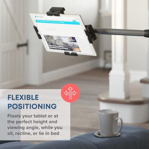 LEVO G2 Clamp-On Tablet Stand, Articulating iPad & Kindle Mount for Desk | 5-axis arm frees workspace, bedside or kitchen counter positioning, hands-free reading, recipes, video calls, work or play