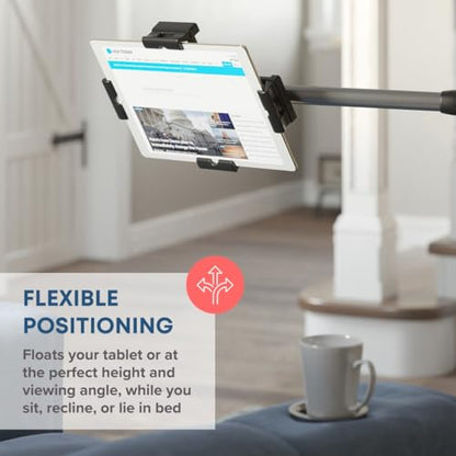 LEVO G2 Clamp-On Tablet Stand, Articulating iPad & Kindle Mount for Desk | 5-axis arm frees workspace, bedside or kitchen counter positioning, hands-free reading, recipes, video calls, work or play