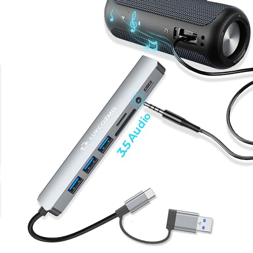 7 in 1 USB C Hub with USB 3.0 Splitter, 4 USB Ports & SD/TF Card Reader | Compatible with MacBook, iPad Pro, Dell, HP Laptops, Audio Output, Plug and Play, No Driver Needed, Aluminum Alloy Housing - color: Compatible for Apple, grey