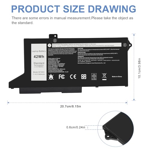 42Wh WY9DX Battery Replacement for Dell Latitude 14 5420 15 5520 Precision 15 3560 Series P137G P137G001 P104F P104F001 P104F002 1K2CF 01K2CF M3KCN 75X16 075X16 WK3F1 005R42 0WK3F1 0M3KCN - size: 8.15*3.98*0.24inch WY9DX