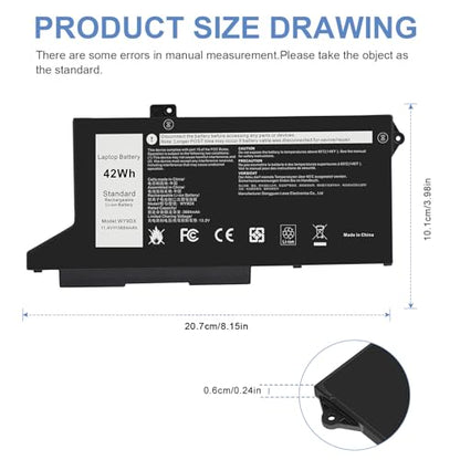 42Wh WY9DX Battery Replacement for Dell Latitude 14 5420 15 5520 Precision 15 3560 Series P137G P137G001 P104F P104F001 P104F002 1K2CF 01K2CF M3KCN 75X16 075X16 WK3F1 005R42 0WK3F1 0M3KCN - size: 8.15*3.98*0.24inch WY9DX
