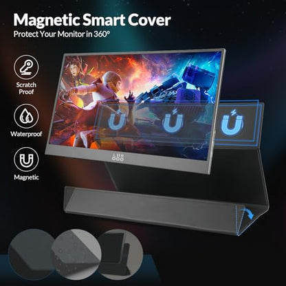 LR Portable Monitor, 15.6 inch 1080P FHD Ultra-Slim Travel Monitor, USB-C HDMI External Second Screen for Laptop MacBook Surface PC Xbox PS4/5, VESA Mountable, Metal Frame, with Smart Cover