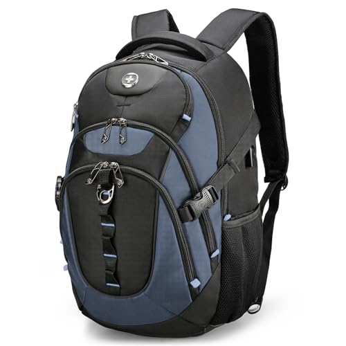 Swissdigital Design Laptop Backpack, Travel Backpack with USB Charging Port Fits 15.6 inches Computer, 31L College School Bookbag for Men,Haze Blue/Black | SD803-16 - color: Haze Blue/Black
