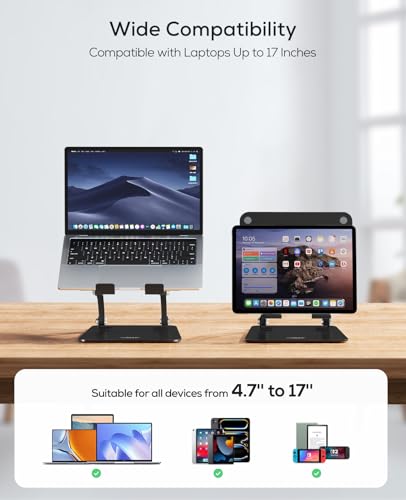 Nulaxy Fully Adjustable Laptop Stand for Desk, Dual Foldable Computer Riser with Heat-Vent, Ergonomic Notebook Holder Portable Office Accessories Compatible with Most Laptops, Black - color: Black