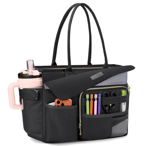 RAINSMORE Nurse Bag with Insulated Lunch Compartment, Laptop Work Bag Women | Large Lunch Tote Bag with 40OZ Cup Holder, Waterproof 15.6"/17.3" Teacher Laptop Bag for Office, College, Travel - color: Black, size: 17.3 Inch