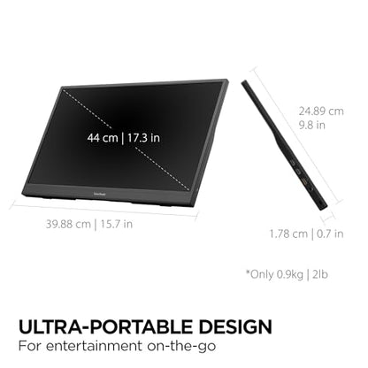 ViewSonic VX1754 17 Inch 1080p Portable Gaming Monitor, IPS Display with 144Hz for Second Screen Productivity and High-Speed Gameplay, Built-in Stand, 60W USB-C, and Mini HDMI Inputs - size: 17-Inch 144Hz