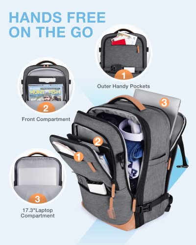 BAGSMART 37L Expandable Travel Backpack Compression Carry On Daypack | Weekender Bag Fits 17" Laptop. Water Resistant Luggage with Packing Cubes and Shoe Pouch. - color: Grey