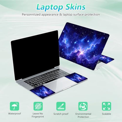 Laptop Skin Sticker Decal 12"-15.6" Universal Laptop/Notebook/Netbook Vinyl - Waterproof Scratch Resistant,Fits HP Dell Lenovo MacBook,2 Free Wrist Pads,Easy Apply & Remove,Blue Purple Galaxy - color: Blue Purple Galaxy