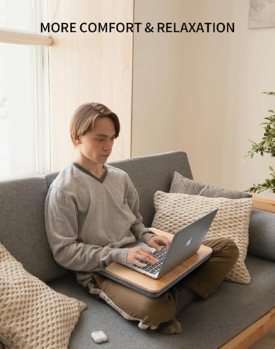 ZEAPTAC Portable Lap Laptop Desk with Pillow Cushion, Fits up to 15.6 inch Laptop, Lap Stand for Bed & Couch & Carpet, Book Tablet/Drawing Board/Computer Laptop Stand - Light Brown Wood - color: Light Brown Wood