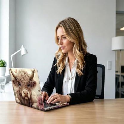 Highland Cow Butterfly Floral Universal Laptop Skin Sticker 3PCS, Protective Decal Trim-to-Fit 11.6" 13.3" 14" 15.6" Laptop Vinyl Cover, Removable Anti-Scratch Computer Decal Protector - color: Highland Cow Butterfly Floral