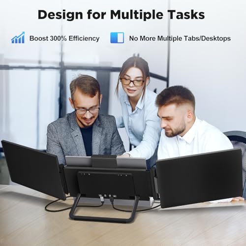 Laptop Screen Extender, 14" 1200P FHD IPS Light & Portable Triple Monitor 16:10 for 13.3"-16" Laptops, USB-C & HDMI Plug & Play Monitor Extender with Metal Stand for Mac/Wins/Android/Chrome