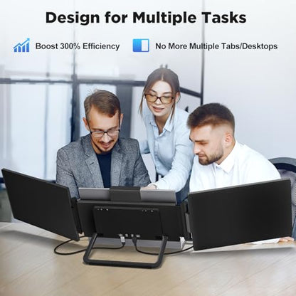 Laptop Screen Extender, 14" 1200P FHD IPS Light & Portable Triple Monitor 16:10 for 13.3"-16" Laptops, USB-C & HDMI Plug & Play Monitor Extender with Metal Stand for Mac/Wins/Android/Chrome