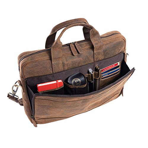KomalC Leather briefcase 16 inch Laptop Messenger Bag for Men and Women Best Office Satchel Bag - color: Distressed Tan