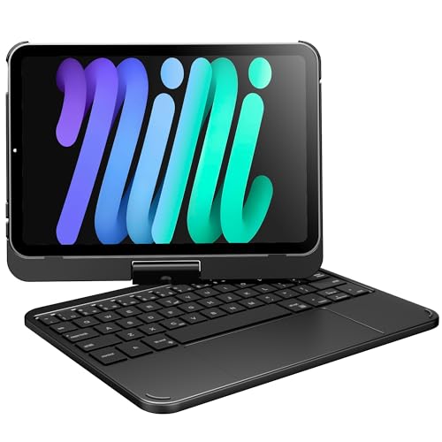 Keyboard Case for iPad Mini 7th Gen (A17 Pro) and 6th Generation Black | Pekarejue Wireless Compact Keyboard 360 Rotatable, Trackpad, Backlit, Swivel Protecive Cover, Flexiable for Kids Students - color: Black, size: iPad Mini 6th-7th(a17pro)