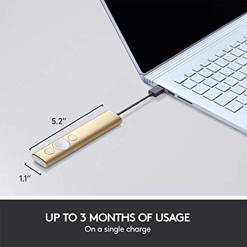 Logitech Spotlight Presentation Remote Universal Wireless - Gold | Universal connection, laser pointer, advanced digital highlighting, Bluetooth, 30 m range, quick charging - color: Gold