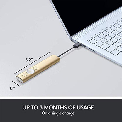 Logitech Spotlight Presentation Remote Universal Wireless - Gold | Universal connection, laser pointer, advanced digital highlighting, Bluetooth, 30 m range, quick charging - color: Gold