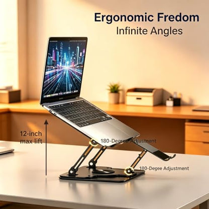 Laptop Stand for Desk with Quiet Cooling Fans - 2-in-1 Rotating Base with Phone Holder, Ergonomic Computer Stand, Aluminum Laptop Riser Foldable for Office Home fits MacBook Air Pro, Dell, HP (silver) - color: white
