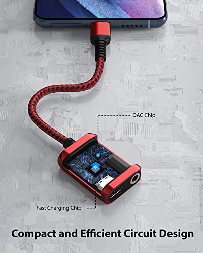 Stouchi USB C to 3.5mm Headphone and Charger Adapter, 2 in 1 USB-C to Aux Audio Jack with 30W Safe Fast Charging Hi-res DAC Compatible with iPhone 17 16 15, Galaxy S25/S24/S23/S22/S21, Pixel 6/5 (Red) - color: Red