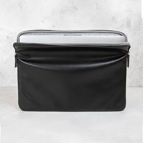 Casemade Real Leather Laptop Case/Zipped Folio Bag with Inner Pocket & Wool Lining Compatible with Apple MacBook, HP, Dell, Asus, Levovo (16 Inch - Black) - color: Black, size: 16 Inch