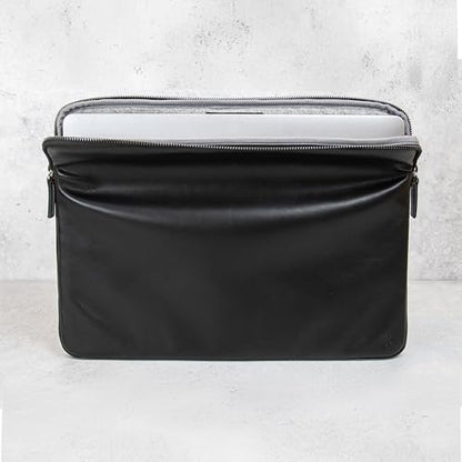 Casemade Real Leather Laptop Case/Zipped Folio Bag with Inner Pocket & Wool Lining Compatible with Apple MacBook, HP, Dell, Asus, Levovo (14 Inch - Black) - color: Black, size: 14 Inch