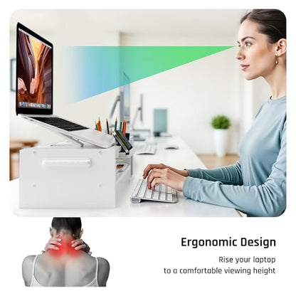 AFOOYO Adjustable Wood Laptop Stand, Ergonomic Height & Angle Computer Riser with Pen Holder – Compatible with MacBook Air/Pro, Dell, HP, Lenovo & 10-17.3" Notebooks – White - color: White, size: With Pen Holder