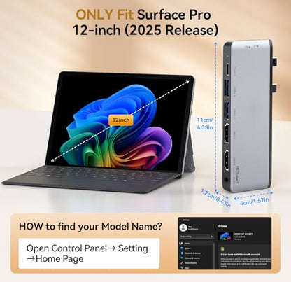 Surface Pro 12 Docking Station - 8-in-1 Triple Display USB Hub with Dual 4K HDMI, Thunderbolt 4 (4K@60Hz, 40Gbps, 100W PD), 2 USB 3.0, SD/TF, Audio for Surface Pro 12 Accessories - style: 8 in 1 Dock for Surface Pro 12