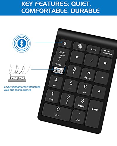 Bluetooth Wireless Numeric Keypad, Portable 22-Key Number Pad, for Laptop, PC, Des ktop, Surface Pro, Notebook, Black