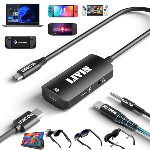 LIVIN USB C to Portable Monitor、AR Glasses XREAL One、Air 2 Pro/VITURE Pro/RayNeo Air 2s、3s/Rokid,【4K@60Hz+PD 100W+Audio 3.5mm】,USB C to Type C Adapter iPhone15/16、Android、PC、Switch、Steam Deck、Rog Ally - color: Black
