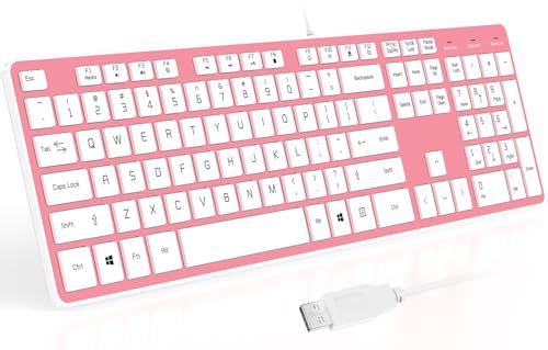 USB Wired Keyboard for window,Comfortable Quiet Chocolate Keys, Durable Ultra-Slim Wired Computer Keyboard(QWERTY) for PC, Windows 11/10/8/7/XP/Vista KB1430 (Pink, Wired Keyboard For Windows) - color: Pink