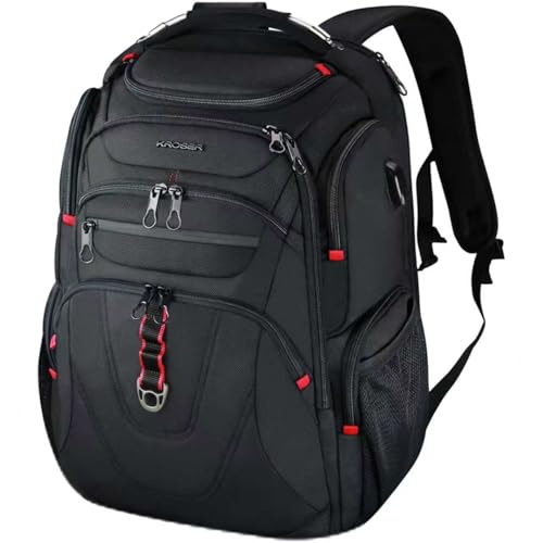 KROSER TSA Friendly Travel Laptop Backpack 17.3 inch XL Computer Backpack Water-Repellent College Daypack Business Backpack with RFID Pockets & USB Port for Men/Women-Black - color: Black-17.3, size: 17.3 inch