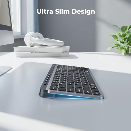 MEETION Slim Bluetooth Keyboard, Compact Wireless Multi-Device Design | Rechargeable keyboard with low-profile keys and shortcuts, supports easy switching between PC, laptop, tablet and Mac devices - color: Black