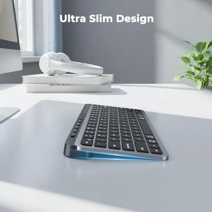 MEETION Slim Bluetooth Keyboard, Compact Wireless Multi-Device Design | Rechargeable keyboard with low-profile keys and shortcuts, supports easy switching between PC, laptop, tablet and Mac devices - color: Black